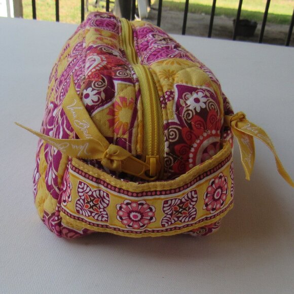 Vera Bradley Women's Bali Gold Yellow Patterned Makeup Toiletry Cosmetic Bag - Picture 5 of 12